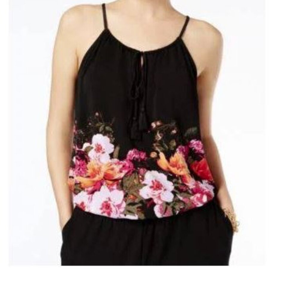 Inc Black Floral Wide Leg Sleeveless Jumpsuit Vacation Resort Cruise Size XL - Picture 4 of 5